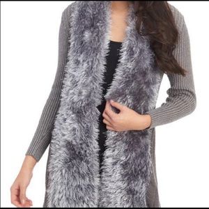 Lauren Michelle furry collar lured knit open cardi